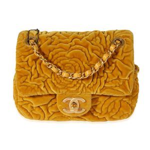 Chanel Marigold Camellia Velvet Classic Square Mini Flap Bag